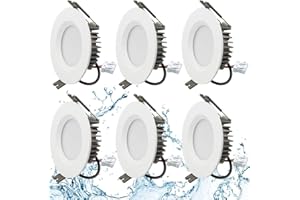 SZZILIAN Recessed LED Ceiling Light, IP65 Soffit Bathroom Lights, 7W Waterproof Spotlights Downlight for Bathroom Shower Kitchen, Cut Φ70-90mm Hole, 6 Pack [6000K Cool White]