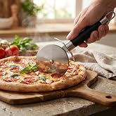 Deconox B&uuml;y&uuml;k Boy Siyah Hamur Pizza Kesme Ruleti, Paslanmaz &Ccedil;elik Diskli Pizza Dilimleyici, Ergonomik Saplı Hamur B&ouml;rek Pasta