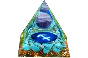 Besorgone Pirámide de orgón, zodiaco, sagitario, cristal curativo, esfera de amatista con turquesa para energía positiva, protección de chakras, reiki, orgonita, pryamidas, regalo de meditación