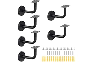 SUPAWAY Wspornik poręczy ze stali nierdzewnej, wspornik poręczy, uchwyt na poręcz, uchwyt ścienny do poręczy schodowej, korytarza, balustrady drewnianej, bannister (płasko-czarny, 6 szt.)