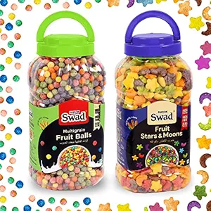 Swad Fruit Stars N Moons & Fruit Balls (Multigrain Chocos Color Breakfast Cereal) 2 Jars, 695 g