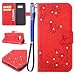 Produktbild FESELE Glitzer Blume Schutzhülle für [Samsung Galaxy S8 Plus] Schmetterling Kristall Glitzer Diamant Strass Butterfly Brieftasche Hülle Leder Tasche Flip Handyhülle mit Magnetverschluss, Samsung Galaxy S8 Plus Luxus Shiny Glanz Sparkle Glänzend Wallet Case Kartenfach Ledertasche Leder-Mappen-Karten-Slot-Abdeckung mit Standfunktion für Samsung Galaxy S8 Plus + Blau Eingabestift Stylus Touch Pen-Butterfly,Rot