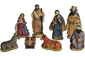 TIENDA EURASIA - Portal de Belen, 8 Figuritas del Belen Navidad, Incluye a Jesús, María, José, los Reyes Magos y la Mula y el Buey, Tamaño aproximado 12 cm, Belen Navidad Completo