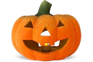 MATCHES21 HOME & HOBBY matches21 - Lanterna decorativa a forma di zucca spaventosa come decorazione autunnale di Halloween con il viso, colore arancione, con tealight, in ceramica, diametro 22 x 20 cm