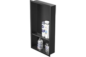 Bernkot Nicho de pared de acero inoxidable 304 negro ducha nicho 60 x 30 cm estantes dobles empotrados nicho ducha para almacenamiento de baño no requiere azulejos nicho sobre montaje