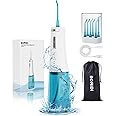 Bomidi D3 Pro Portable Oral Irrigator with 360-Degree Rotatable Nozzle, 300ml Water Tank, 5 Professional Nozzles, 7 Adjustable Water Pressure Levels, and Type-C Charging - White/Blue