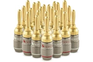 Nakamichi FanLock Excel Series 24k Gold Plated Banana Plug 10 AWG - 18 AWG Gauge Size 4mm for Speakers Amplifier Hi-Fi Stereo Home Theatre Radio Audio Wire Cable Quick Connector 24 Pcs (12-Pairs)