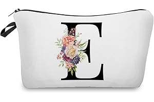 LARFRAECY Personalized Alphabet Flower Print Cosmetic Bag,Waterproof Cosmetic Bag,Portable Travel Makeup Bag,Printed Storage BagBride Bridesmaid Cosmetic Pouch Gifts for Women Girls Best Friend,Mum,Sister (E)