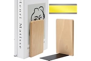 HENGBIRD 2 Stück Buchstütze Holz Bücherstütze mit 1 Lesezeichen, Buchenholz BüCherstützen für Buchhalter, Buchstützen Holz für Bücher CD Schallplatten, Schwere Bookends für Zuhause Büro Bücherei