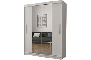 Fabryka Mebli Idźczak Schiebetürenschrank, eleganter Kleiderschrank Schrank Garderobe Spiegel Vista 01, Schlafzimmer- Wohnzimmerschrank Schiebetüren Modern Design (Weiß/Weiß)