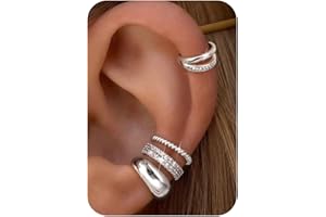 Morfetto Ear Cuff No Piercing for Women - 4Pairs 14K Gold Plated Non Tarnish Silver Clip On Hoop Earrings Adjustable Fake Cartilage Helix Ear Cuffs Hypoallergenic Earring Stack for Sensitive Ears