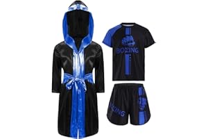 Oyolan Enfant Garçon Short de Boxe et T-Shirt Peignoir Robe de Boxe à Capuche Ensemble Combat Muay Thai MMA Kick Boxing