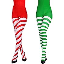 Collants Opaques Rayés Femme - Halloween, Noël, Fêtes - 2 Paires - Taille Unique élastique