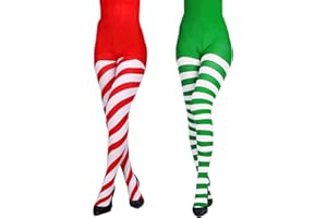 CHONGQILAO 2 Pares Medias de Rayas Rojas Verdes Blanco, Medias Elfo Mujer, Disfraz Leotardos Rayas Mujer, Medias de Elfo, Accesorios para Disfraz de Mascarada, Navidad, Carnaval (B)