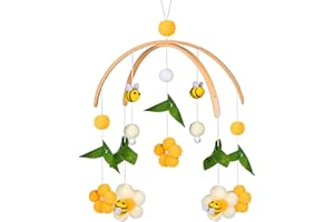 KOUHA Carillon del Vento del Bambino Baby Campanelli Eolici con Palline in Feltro Giostrina Culla Neonato Legno per Culla Decorazione e Cameretta