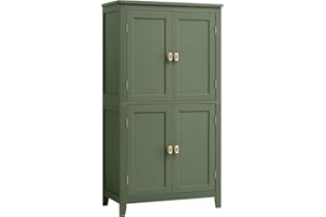 VASAGLE Mueble de Baño, Armario de Cocina y Almacenaje con 4 Puertas, Estantes Ajustables, 30 x 60 x 110 cm, Verde Bosque BBC552C01