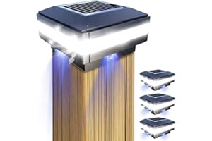 GEYUEYA Home Solar LED Post Lights Outdoor Garden Post Lights Solar Powered Solar Fence Lights IP65 Waterproof Square Black Landscape Post Cap Lamp for Patio Fence Post Deck Wooden Posts(4 Pack)