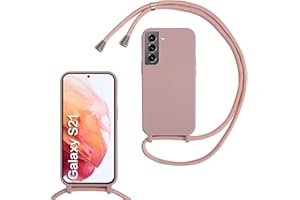 MBSLFY Silikon Handykette für Samsung Galaxy S21 Hülle mit Band, Silikon Necklace Handyhülle mit Abnehmbar Kordel zum Umhängen Stossfest Bumper Handy Schutzhülle für Samsung S21, Hell Pink