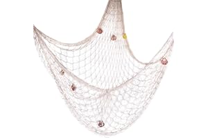 sinzau 79 x 59 inches(200CM x 100CM) Decorative Fish Netting with Sea Shells, Nautical Fish Net, Mediterranean Style Photo Display Netting for Home Decoration – Beige