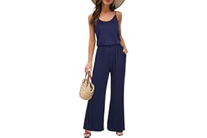 OUGES Women's Summer Jumpsuits Sleeveless Wide Leg Pants Casual Playsuit with Pockets