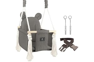 NATILU® Columpio Bebe con Cinturón de Seguridad y Gancho Oso Graphite | Columpio Jardin Exterior Niños | Columpio Bebe Interior | Columpios Infantiles Exterior | Asiento Columpio Bebe | Hecho en la UE