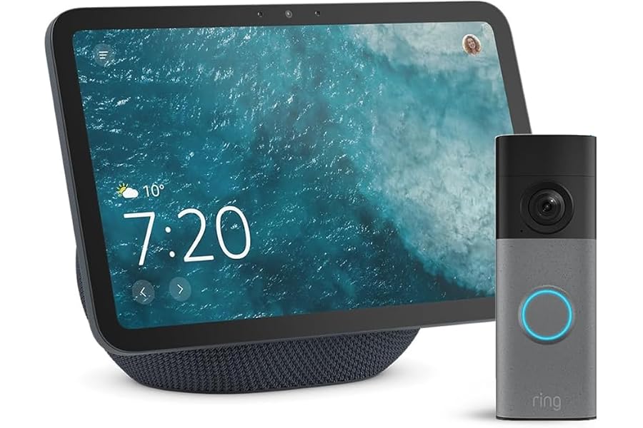 Amazon Echo Show 8 (neueste Gen.), Graphit + Ring Akku-Videotürklingel (neueste Gen.), Gesprenkeltes Grau, Besucher auf 