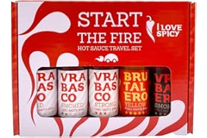 I LOVE SPICY Start the Fire Coffret Voyage – 5 x 20 ml Sauces Piquantes Artisanales Fermentées – Vegan – Sans Gluten – Kit Dégustation Nomade – Cadeau Insolite Pour Amateurs de Piment & BBQ