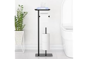 SONGSOSO Free-Standing Toilet Roll Holder with Top Shelf, Holds 4 Rolls, Stainless Steel Bathroom Toilet Paper Dispenser