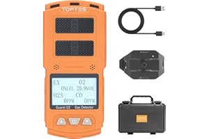 TopTes Guard-122 4 Gas Monitor Multi Gas Detector for H2S, CO, LEL, O2, 0.5s Response, Triple Alarms, Sensor Positioned at the Top for Unobstructed Detection, Safety Explosion-Proof for Work, Home