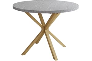 GrandCA HOME Mesa de Comedor Redonda con Tapa Moderna con Efecto Mármol, Mesa de Comedor de Cocina con Cuatro Patas de Metal, para Comedor, Sala de Estar,Gris+GDL