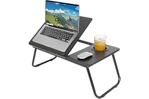 Harbour Housewares Folding Lap Desk with Cupholder - Black - 1x Portable Foldable Bed Sofa Home Office Tray Table Computer Tablet Stand with Cupholder for Gaming, Work, Reading, Study