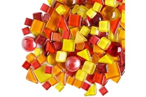 ANKTILY 200g Piastrelle Mosaico Vetro di Cristallo, Colori Misti Irregolari Tessere Mosaico Piccoli Pezzi di Vetro, Piastrelle Assortite per ​Lavori Artigianali,Decorazioni(Rosso e Arancione)