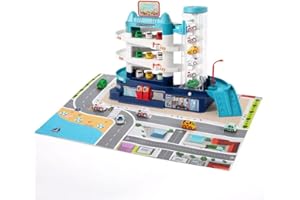 BAKAJI Garage Giocattolo a 3 Livelli per Bambini con Rampa Auto e Ascensore Manuale, Parcheggio Macchine Multilivello, Set da Gioco Multipiano Realistico con Pista, Edificio a Tre Piani Multicolore