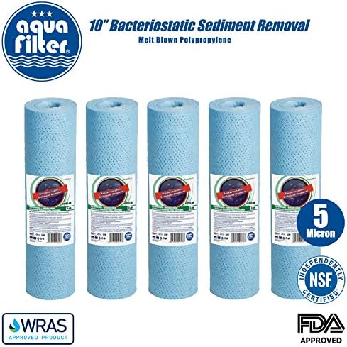 5 x Melt-Blown 5 Micron Antimicrobial/Antibacterial 10” x 2.5” Filter Cartridges Treated with BACINIXTM Nanosilver Technology for Sediment Absorption of Sand, Silt, Rust and Suspended Particles