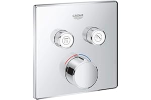 GROHE Grohtherm Smartcontrol, Duscharmatur Unterputzmischer (2 Absperrventile, ultraflaches Design, Wandrosette aus Metall, Fertigmontageset, ohne Rohbau-Set SmartBox) eckig, chrom, 29148000