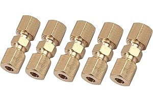Bohaner 5Pcs 3/16"OD Tube Brass Brake Lines Compression Union Fitting Straight Connector,Car Brass Compression Fitting Connector