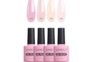 AIMEILI 4 Couleurs 10ml Vernis Semi Permanent Naturel Nude Rose Pastel, Lot Vernis à Ongles Gel UV LED Nail Polish Soak Off Manucure - Kit 17