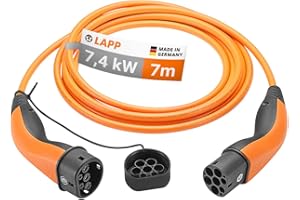 Lapp Mobility Câble de Recharge de Type 2 7,4 KW - 7 Mètres - Lisse - 32 A - monophasé - Câble de Recharge pour Voiture électrique - Mode 3 - Made in Germany, Orangé