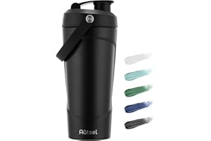 Autsel Shaker proteinowy ze stali nierdzewnej z uchwytem, 750 ml, metalowy shaker proteinowy z MixBall, izolowana butelka na wodę na siłownię, bez BPA