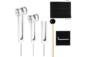 VNFSMY Stimmgabel Set-128 Hz, 256 Hz, 512 Hz,Stimmgabel Therapie, Aluminiumlegierung Stimmgabel Angebot Genaue Frequenzgang mit einem Silikonhammer für die Therapie, Chakra-Therapie, Klangtherapie Geist,See
