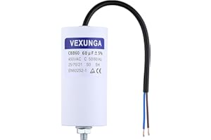 VEXUNGA 60uF 450V Anlaufkondensator CBB60 Kondensator 60µF 450 Volt Motorkondensator 55x120MM Kondensatoren Kabel M8 für Elektromotor