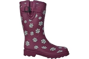 TOSH Womens Ladies Wellies Rubber Rain Boots Wellingtons Short & Tall Dog Paw Skull Festival Snow Buckle Adjustable