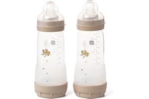 MAM Easy Start Anti-Colic Baby Bottles | 2 Pack (2 x 320ml) | Self-Sterlising | Fast Flow MAM Teats Size 3 | Baby Accessories | Cream (Various Designs)