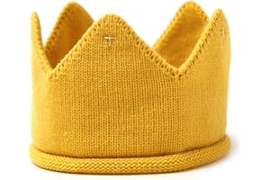 OULII Baby Geburtstag Krone Stirnband Hut Krone Strickmütze Kopfschmuck Partyhüte Baby Taufe Deko (Gelb)