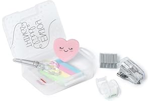 Legami - Mini Lot de Papeterie, 6 Accessoires en Format Mini : Ciseaux, Caoutchouc, marquage, Ruban adhésif avec Distributeur, agrafeuse et Points métalliques, 7 x 10,5 cm, boîte Pratique à