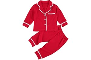 MOCCYBABELEE Kids Baby Boy Girl Cotton Pajamas Set PJS Long Sleeve Button Down Sleepwear 2 Piece Tops Pants Nightwear Homewear