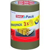 Pack of 3 Rolls Tesapack Packaging Tape, Brown (66 m x 50 mm) | Heavy Duty PE Packing Tape - For Light Packages - UV &amp; Cut Re