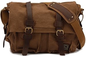 Sechunk Vintage Militär Leder Umhängetasche Canvas Laptop Tasche Retro Messenger Taschen