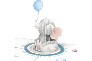 papercrush® Biglietto pop-up per bambini, elefante (blu) – biglietto di nascita 3D per ragazzi, congratulazioni o regali in denaro per la nascita del figlio, biglietto di auguri per nipote