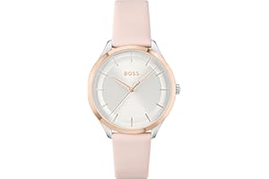 BOSS Damski analogowy zegarek kwarcowy z różowym skórzanym paskiem - 1502643, Srebrny/biały, Pasek